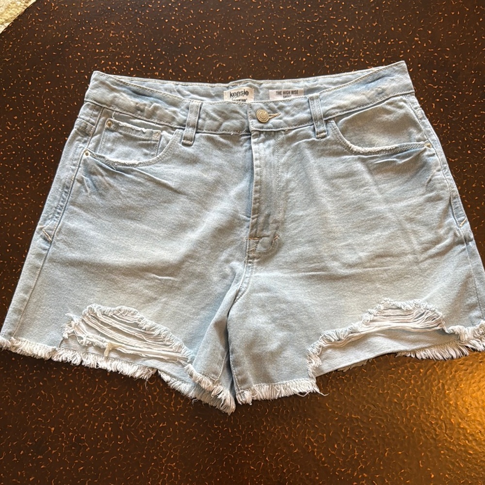 Kensie Denim Frayed Hem Shorts